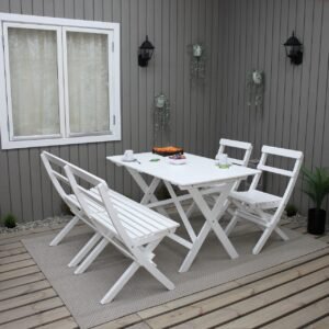 Larios Ruokailuryhmä 2 kokoontaittuvaa tuolia ja penkki - Valkoinen