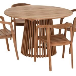 House Nordic Lorca-Otero 4- hengen pyöreä tiikki ruokailuryhmä