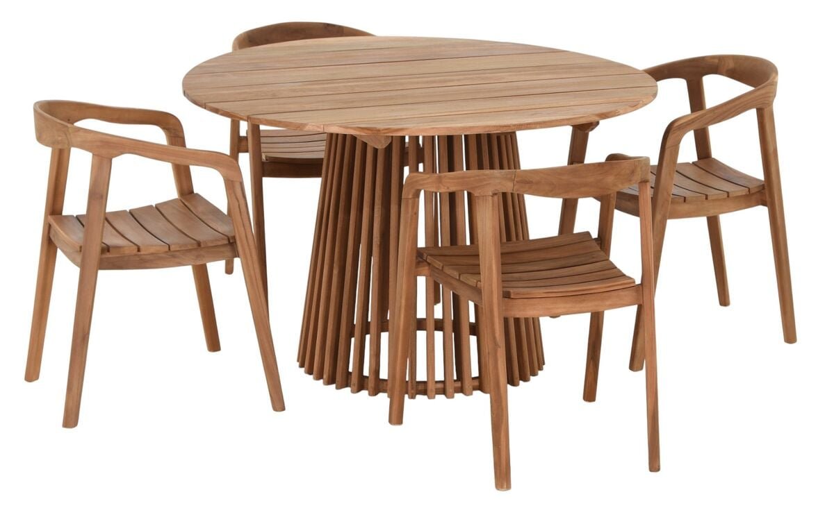 House Nordic Lorca-Otero 4- hengen pyöreä tiikki ruokailuryhmä