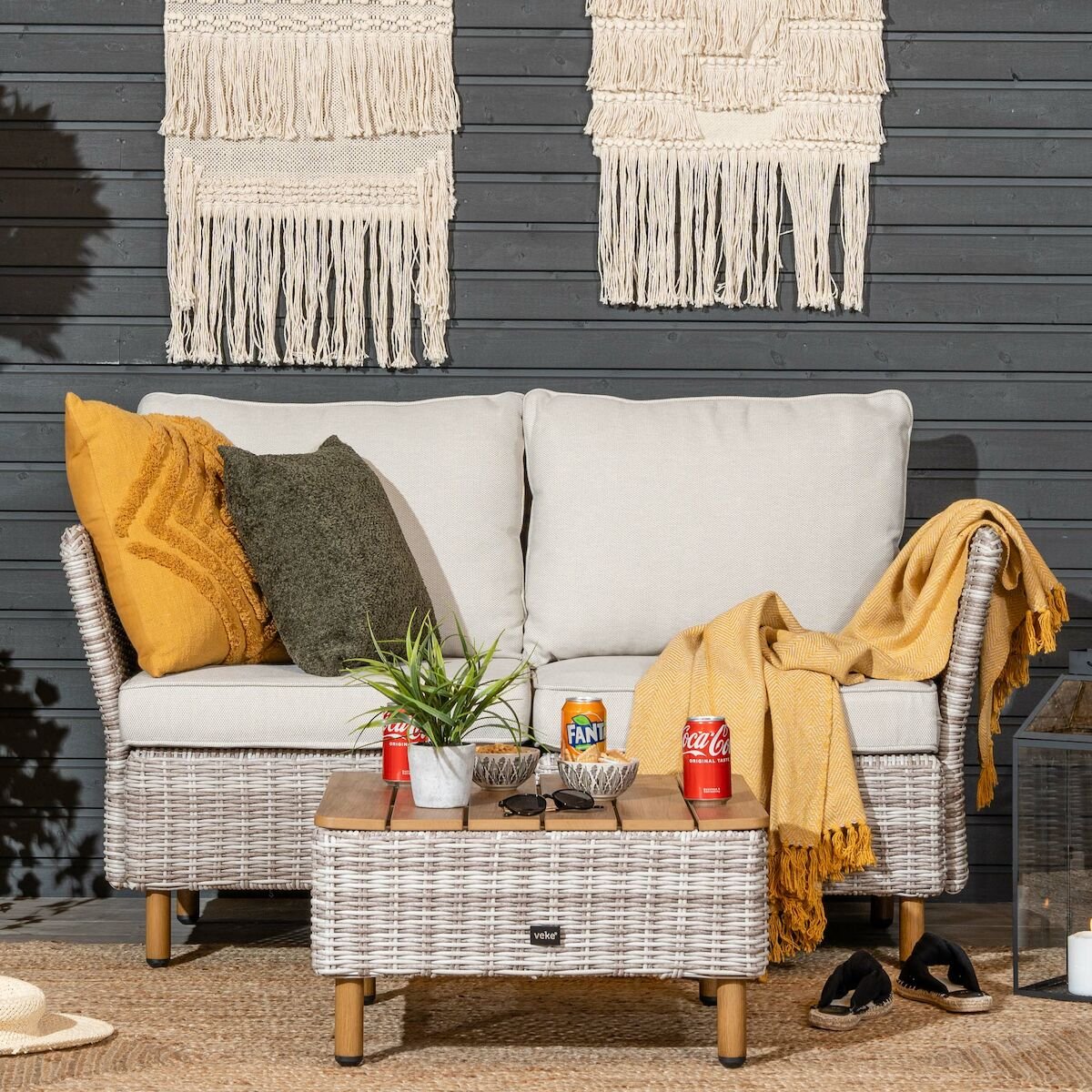 Lehdokki 2-istuttava sohva greige/luonnonvalkoinen