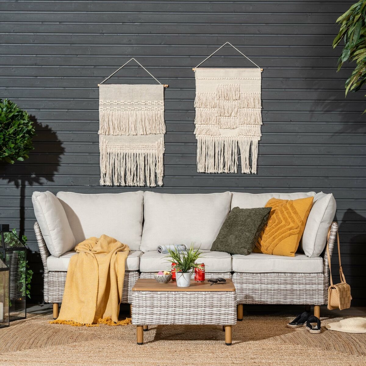 Lehdokki 3-istuttava sohva greige/luonnonvalkoinen