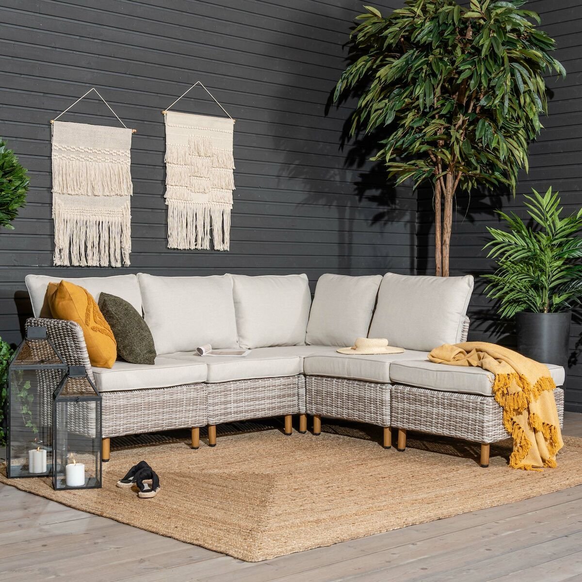 Lehdokki avokulmasohva greige/luonnonvalkoinen