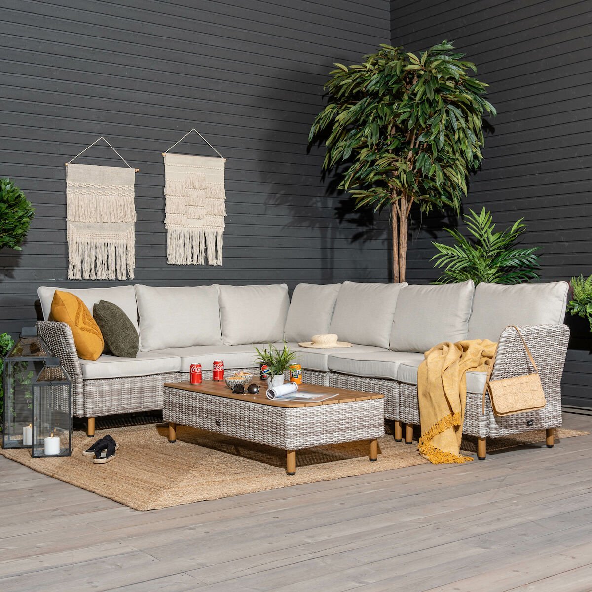 Lehdokki kulmasohva 2K3 greige/luonnonvalkoinen