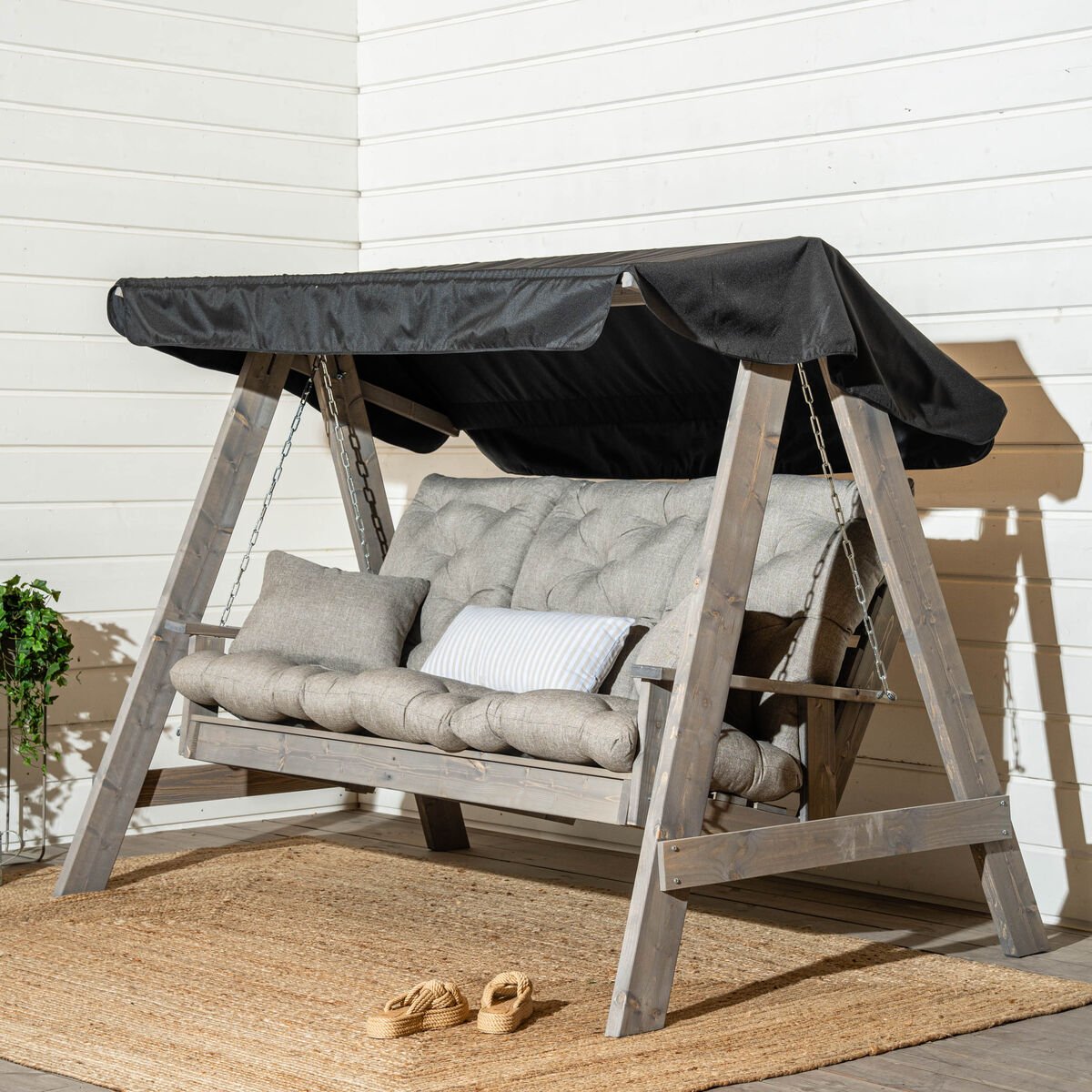 Saaristo pihakeinu Lux pehmusteilla ja katoksella vaaleanharmaa/hiekka