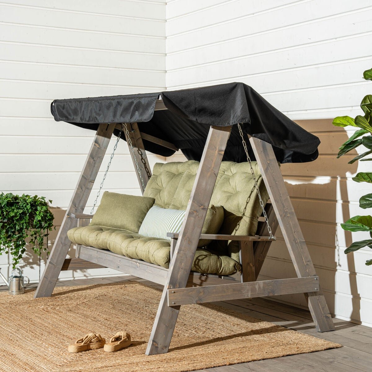 Saaristo pihakeinu Lux pehmusteilla ja katoksella vaaleanharmaa/oliivi