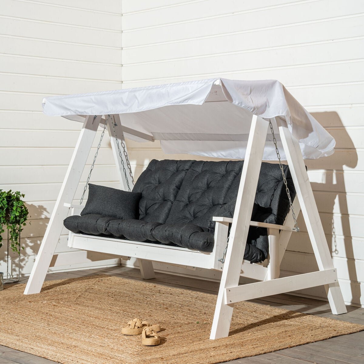 Saaristo pihakeinu Lux pehmusteilla ja katoksella valkoinen/antrasiitti