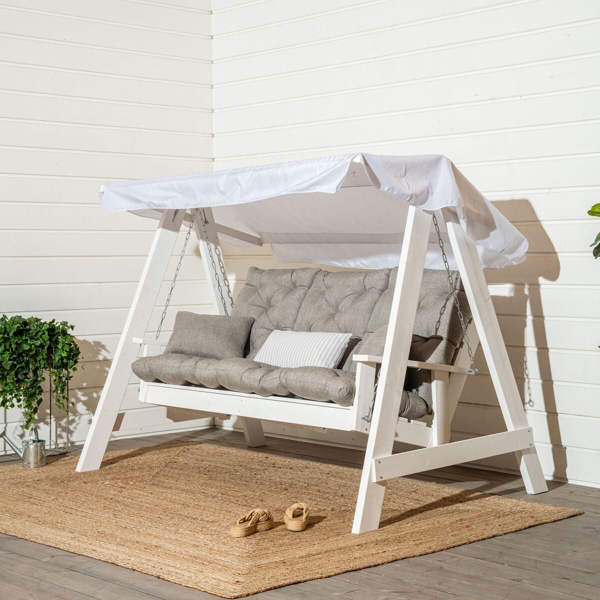 Saaristo pihakeinu Lux pehmusteilla ja katoksella valkoinen/hiekka