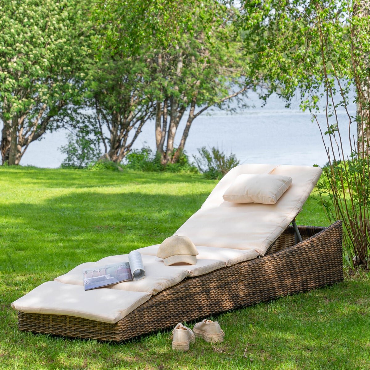 Sammal aurinkotuoli luonnonväri, hiekka pehmuste