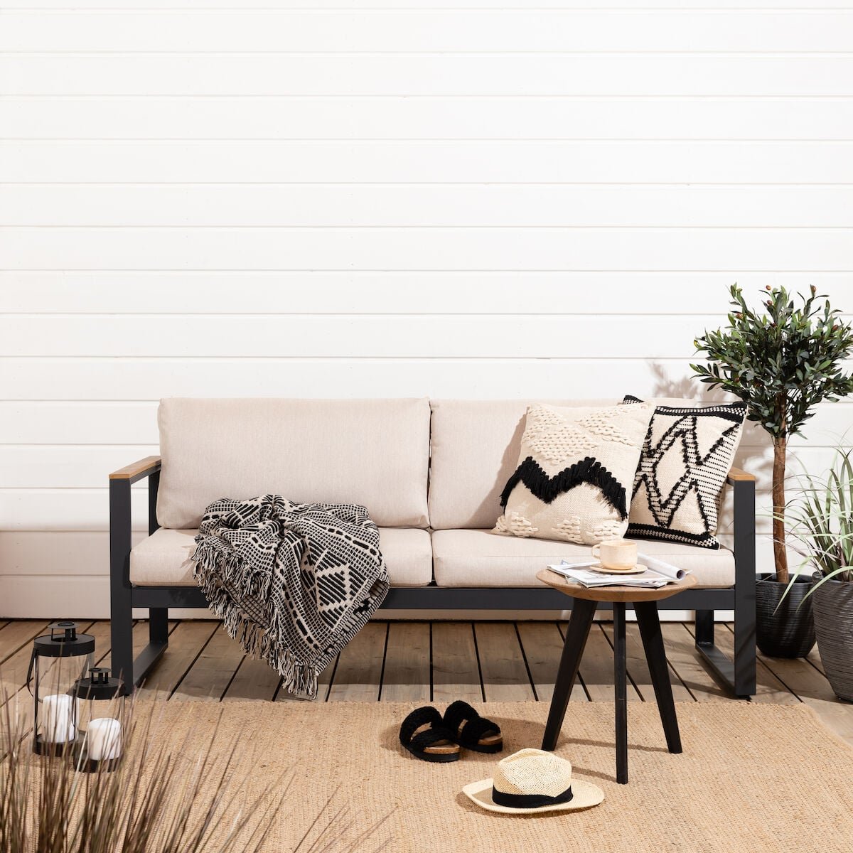 Aava 3-istuttava sohva antrasiitti, hiekka pehmusteet