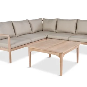 Wagnera-ulkooleskeluryhmä – L-muotoinen sohva ja neliskulmainen akaasiapuinen sohvapöytä - Luonnonväri / Beige