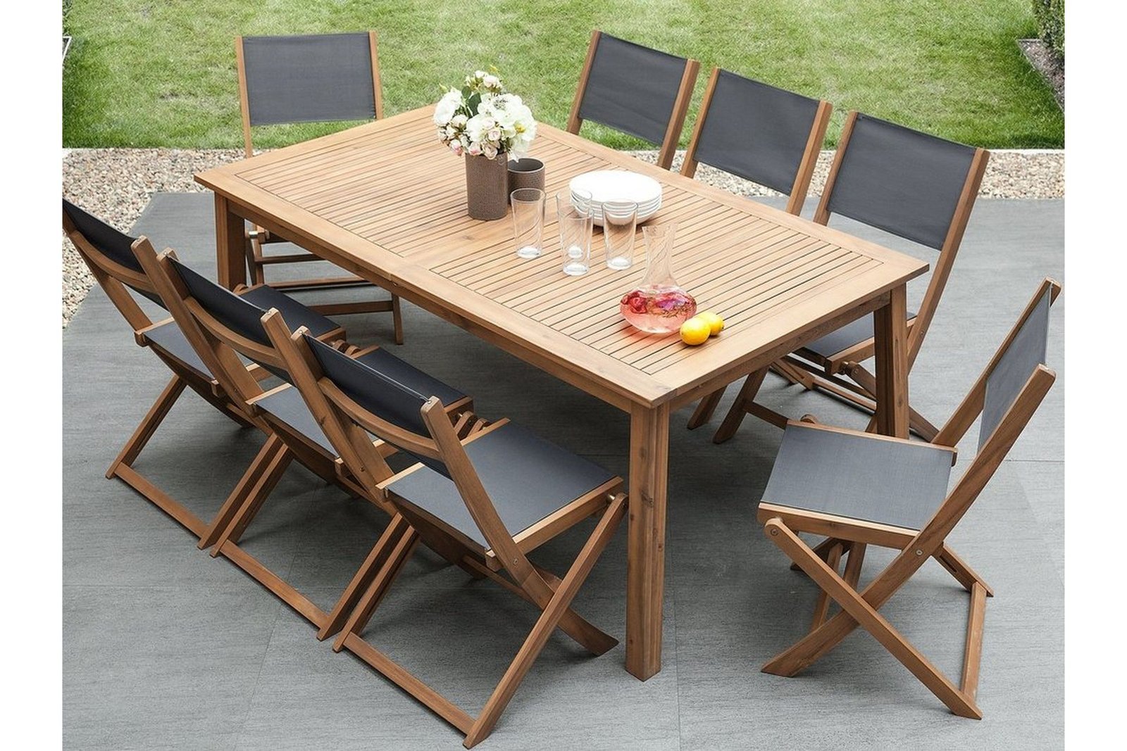 Puutarhakalustepaketti Pöytä + 8 tuolia Cesana - Puu/Luonnonväri