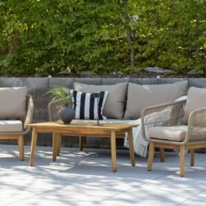 Chania oleskeluryhmä 2-istuttava sohva + 2 nojatuolia pöydällä ulkokäyttöön - Ruskea