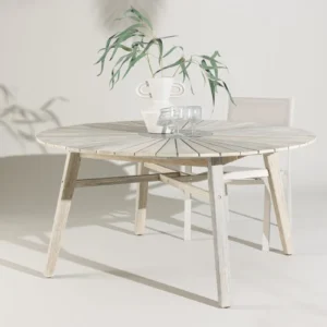 Rives pyöreä ruokapöytä 150 cm ulkokäyttöön - Valkokalkittu