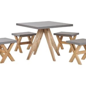 Puutarhasenkki Pöytä ja 4 jakkaraa 90 x 90 cm OLBIA - Harmaa
