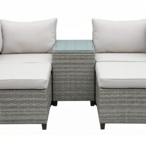 Dramilo lounge-ryhmä polyrottinkia, pöytä ja pehmusteet - Beige