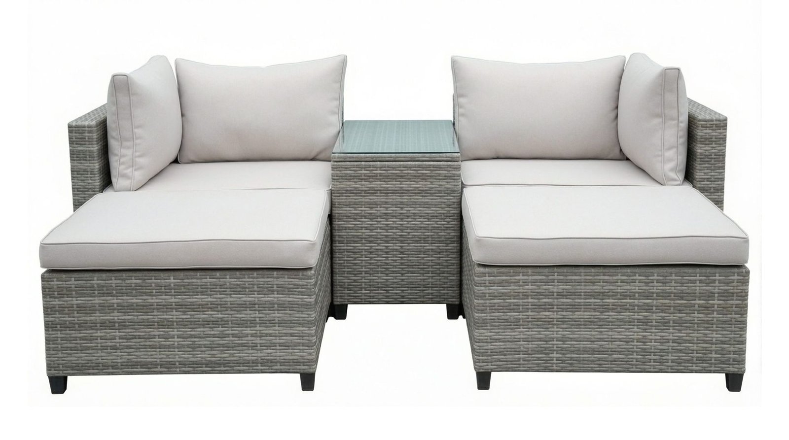 Dramilo lounge-ryhmä polyrottinkia, pöytä ja pehmusteet - Beige