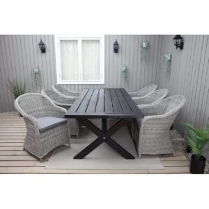 Puutarhakalustesetti 220 cm pöytä & 6 harmaata Belize-tuolia Musta - Musta