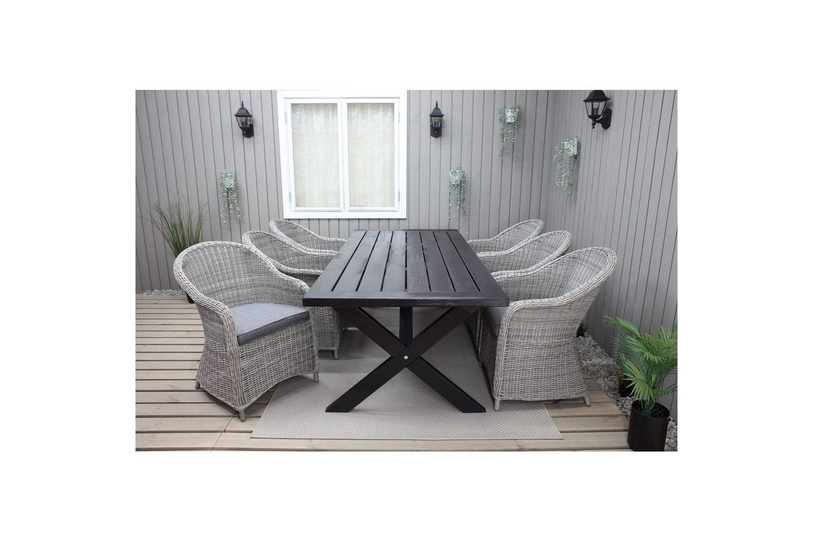 Puutarhakalustesetti 220 cm pöytä & 6 harmaata Belize-tuolia Musta - Musta