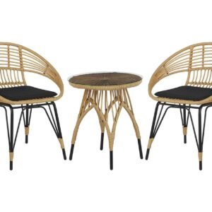 Parvekesetti pöydällä ja 2 tuolilla Rottinki PELLARO - Puu/Luonnonväri