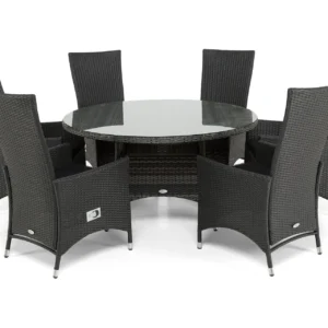 Ruokailuryhmä Thor 140 cm Pyöreä + 6 Jenny Säädettävää Nojat - Harmaa/Musta