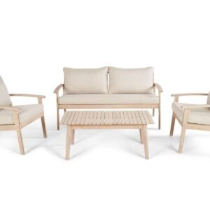 Wagnera pieni ulkosohvaryhmä – 2-istuttava sohva, 2 nojatuolia ja akaasiapuinen sohvapöytä - Beige