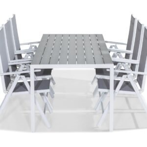 Ruokailuryhmä Tunis 205x90 6 Maggie säätötuolia - Valkoinen/Harmaa