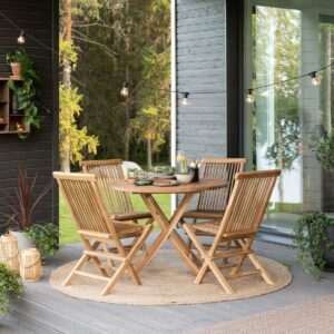 House Nordic Oviedo-Toledo pyöreä 4-hengen tiikki ruokailuryhmä