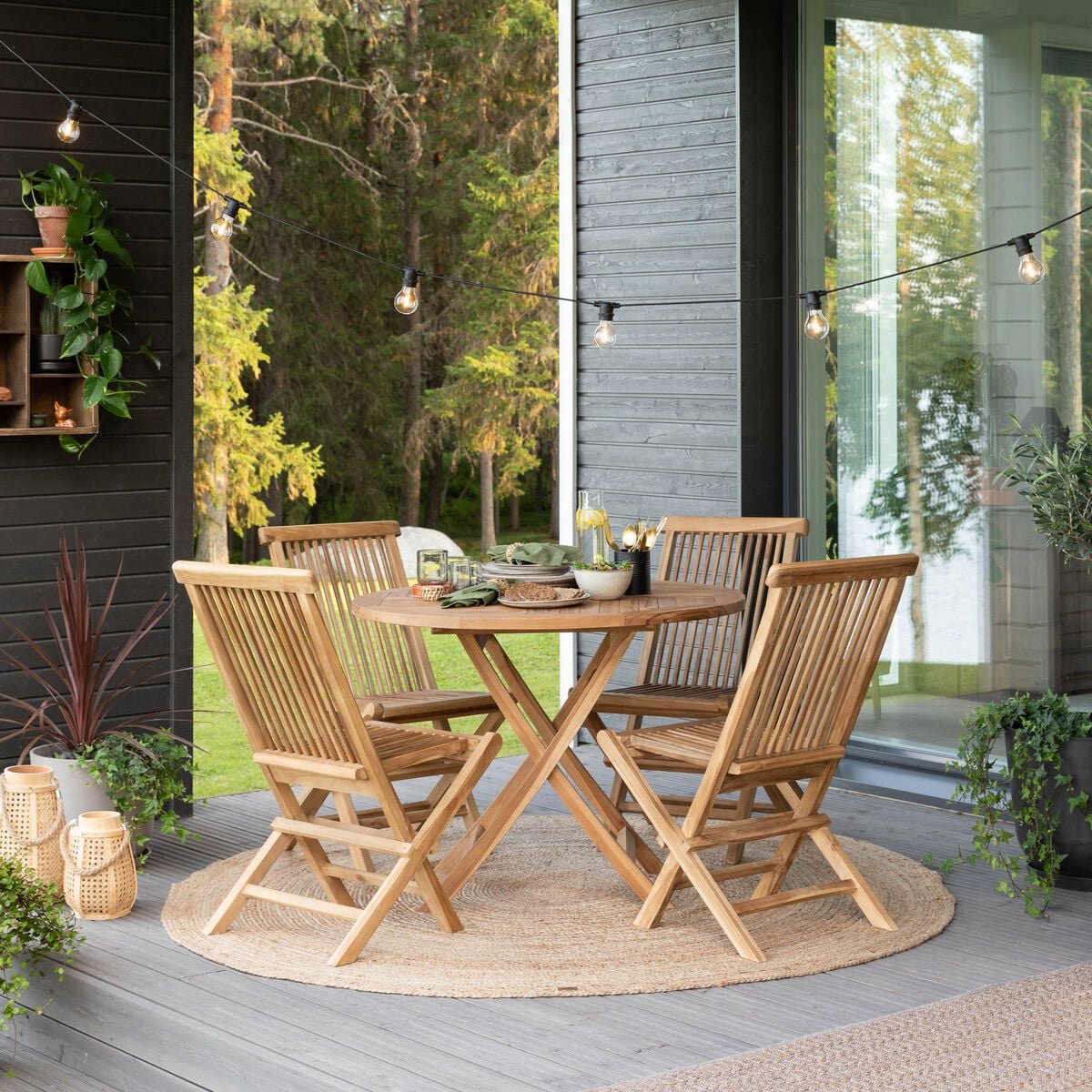 House Nordic Oviedo-Toledo pyöreä 4-hengen tiikki ruokailuryhmä