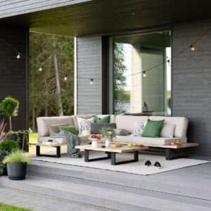 Saima kulmasohva antiikkipetsattu/Texsilk hiekka 4212