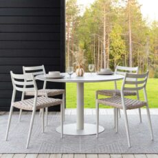 Stone-Gustav 4-hengen pyöreä ruokailuryhmä greige/vaalea luonnonväri