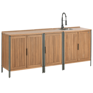 Ulkokeittiösetti pesualtaalla 3 osaa IVREA sertifioitu akaasia Ruskea/musta