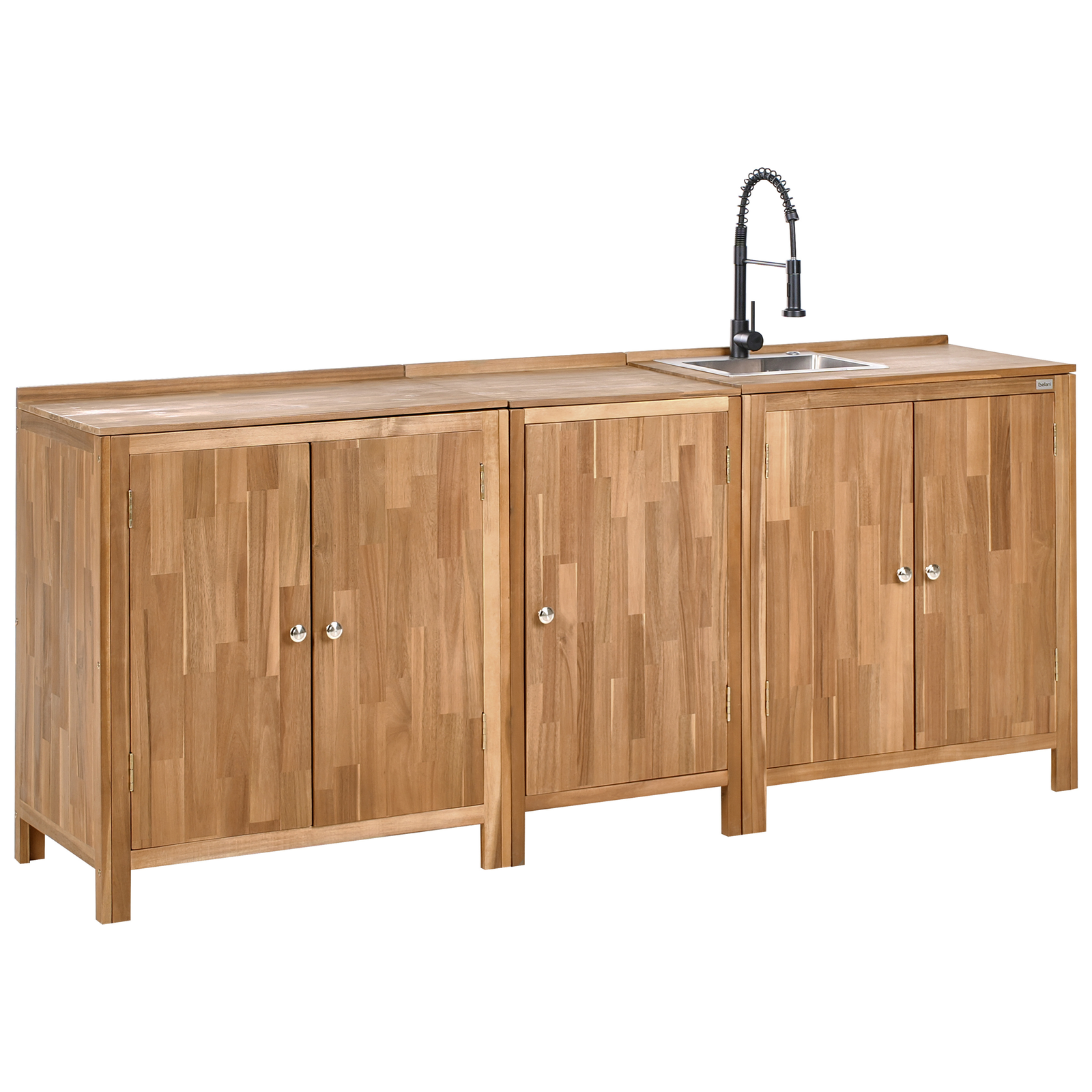 Ulkokeittiösetti pesualtaalla 3 osaa VENOSA akaasia Ruskea/musta