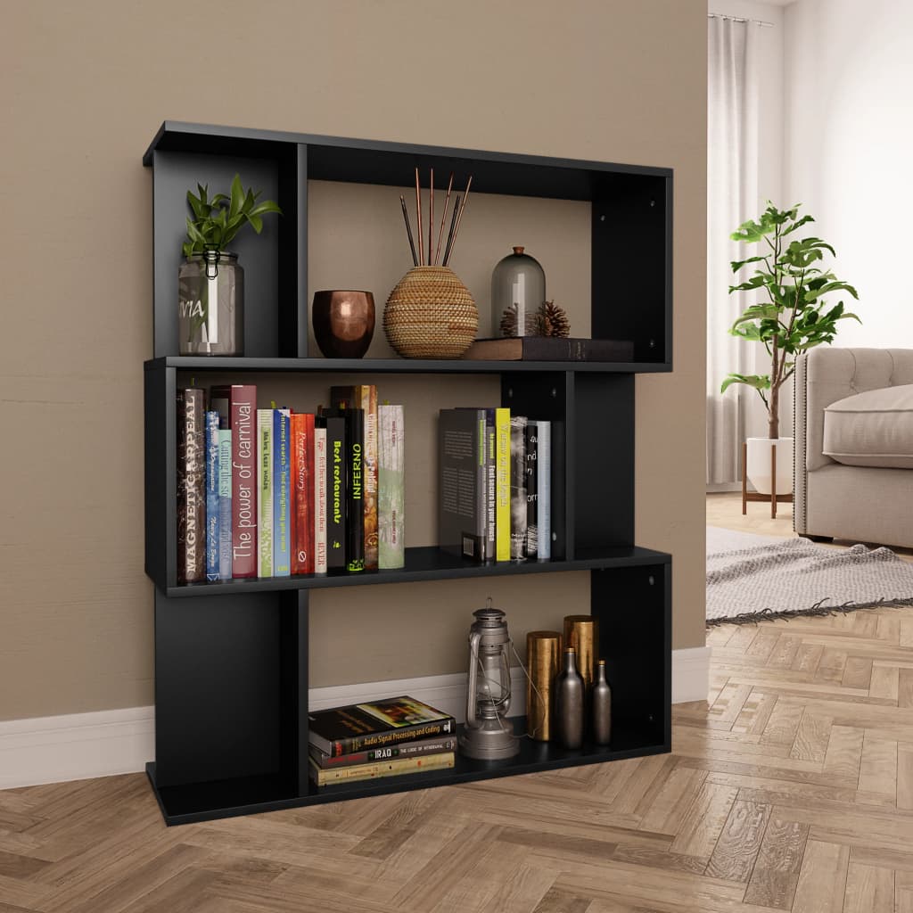 vidaXL Kirjahylly/tilanjakaja musta 80x24x96 cm tekninen puu