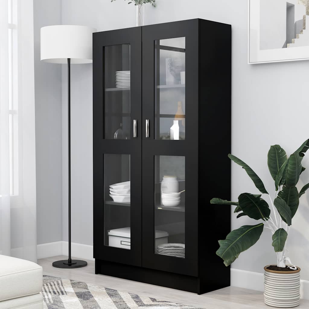 vidaXL Vitriinikaappi musta 82,5x30,5x150 cm tekninen puu