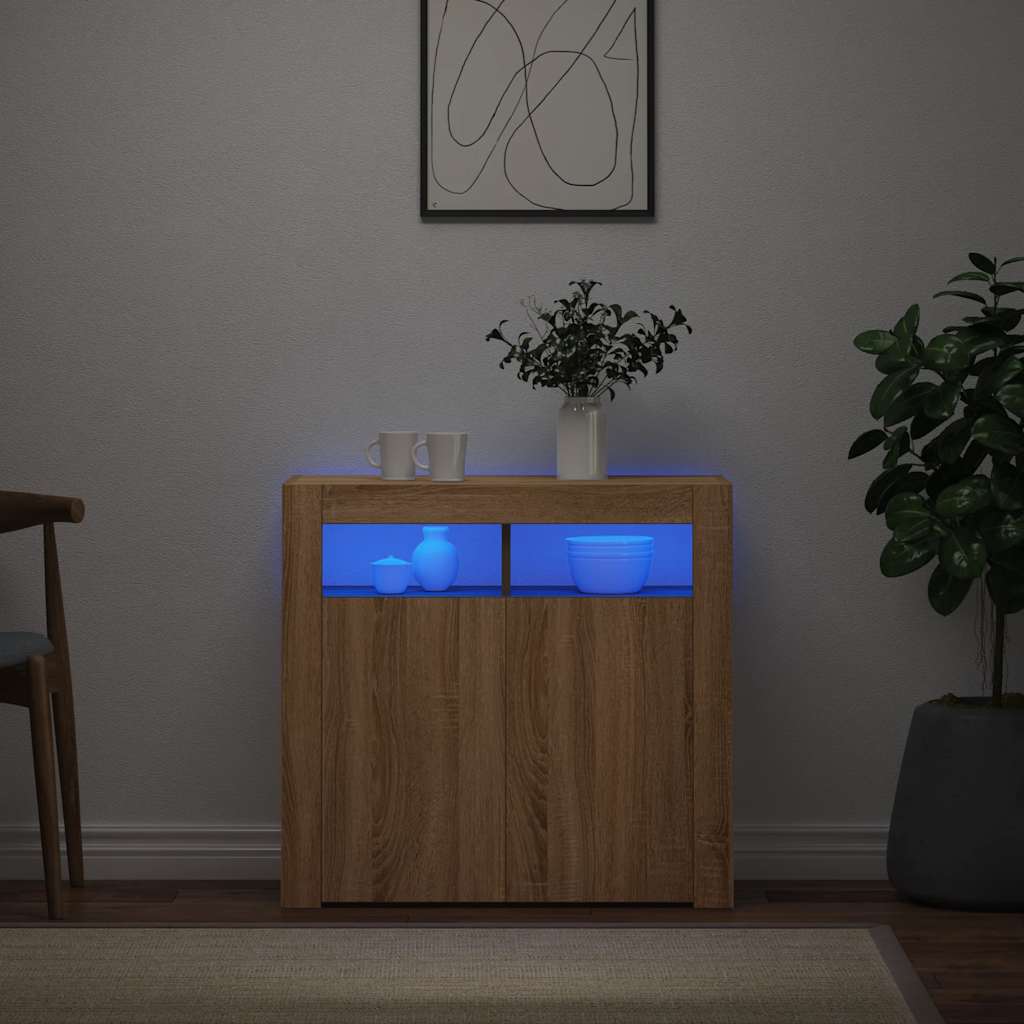 vidaXL Senkki LED-valoilla Sonoma-tammi 80x35x75 cm