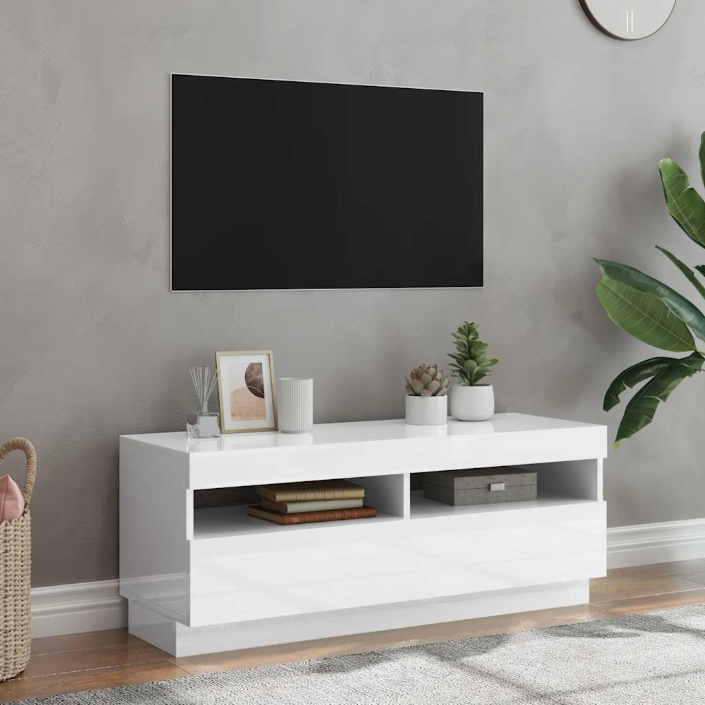vidaXL TV-taso LED-valoilla korkeakiilto valkoinen 100x35x40 cm