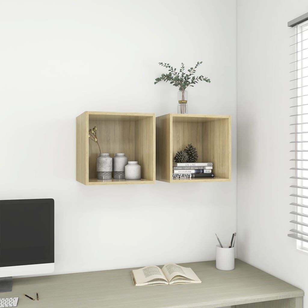 vidaXL Seinäkaapit 2 kpl Sonoma-tammi 37x37x37 cm tekninen puu