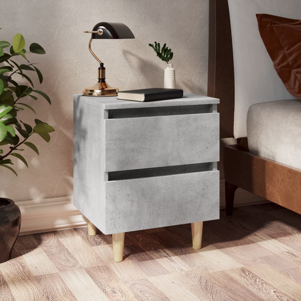 vidaXL Yöpöytä täysmäntyiset jalat betoninharmaa 40x35x50cm