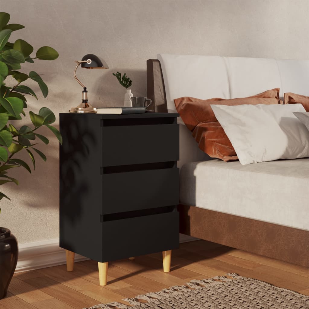 vidaXL Yöpöytä täyspuiset jalat musta 40x35x69 cm