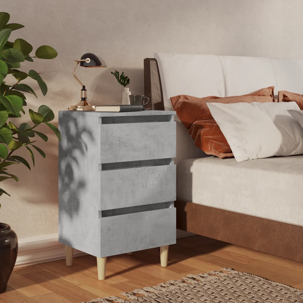 vidaXL Yöpöytä täyspuiset jalat betoninharmaa 40x35x69 cm