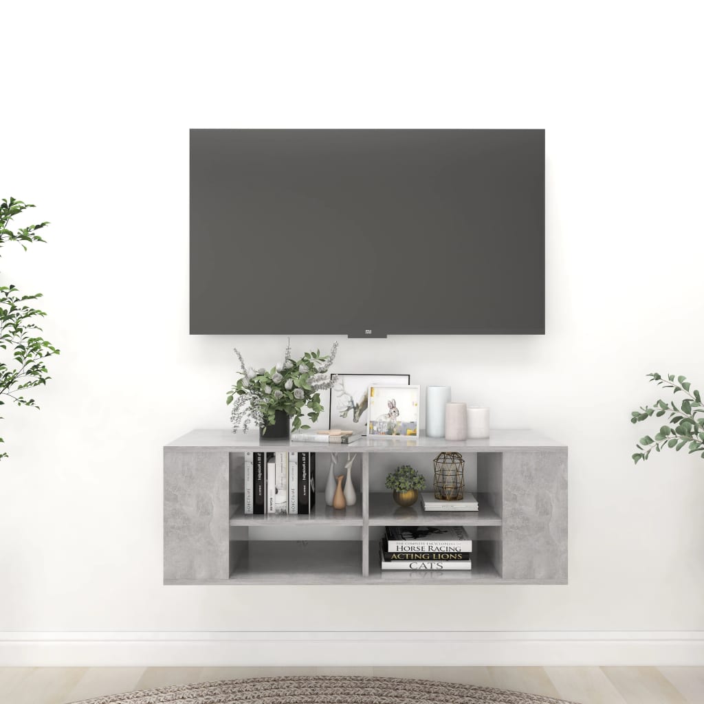vidaXL Seinäkiinnitettävä TV-taso betoninharmaa 102x35x35cm puu