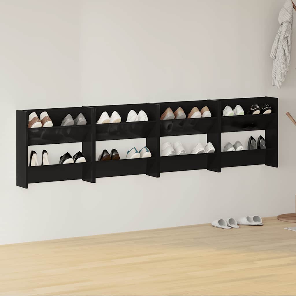 vidaXL Seinäkenkäkaapit 4 kpl kk. musta 60x18x60 cm tekninen puu