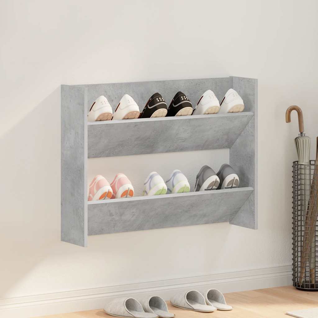 vidaXL Seinäkenkäkaappi betoninharmaa 80x18x60 cm teknisestä puusta