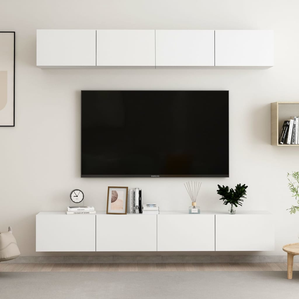 vidaXL TV-tasot 4 kpl valkoinen 100x30x30 cm tekninen puu