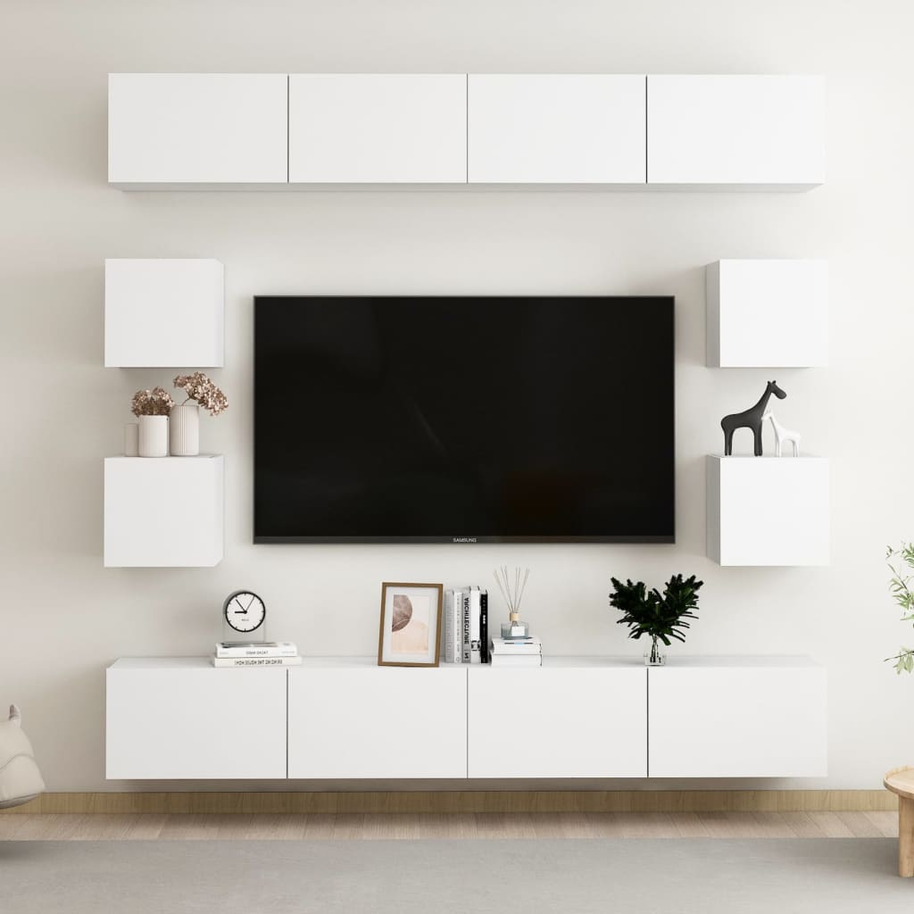 vidaXL 8-osainen TV-kaappisarja valkoinen lastulevy