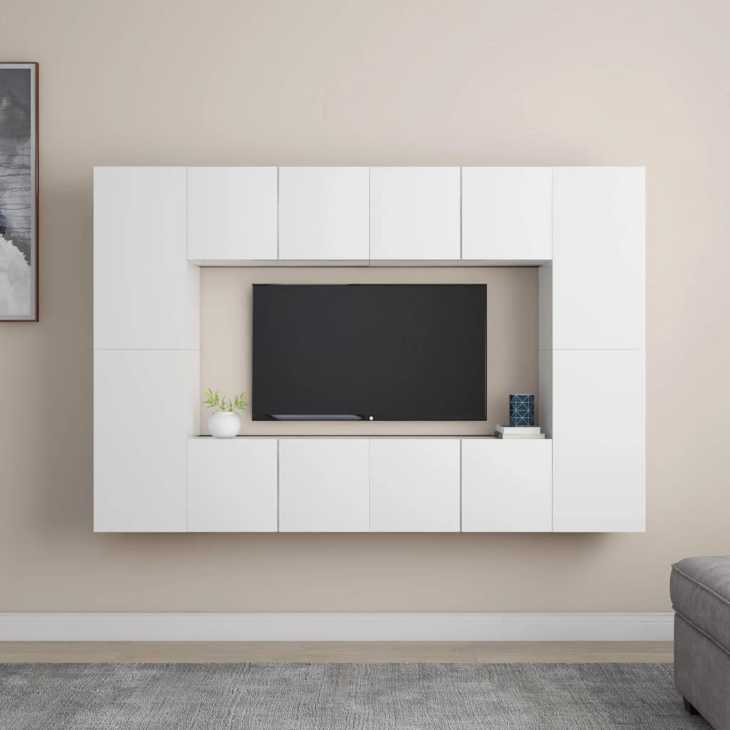vidaXL 8-osainen TV-kaappisarja valkoinen tekninen puu