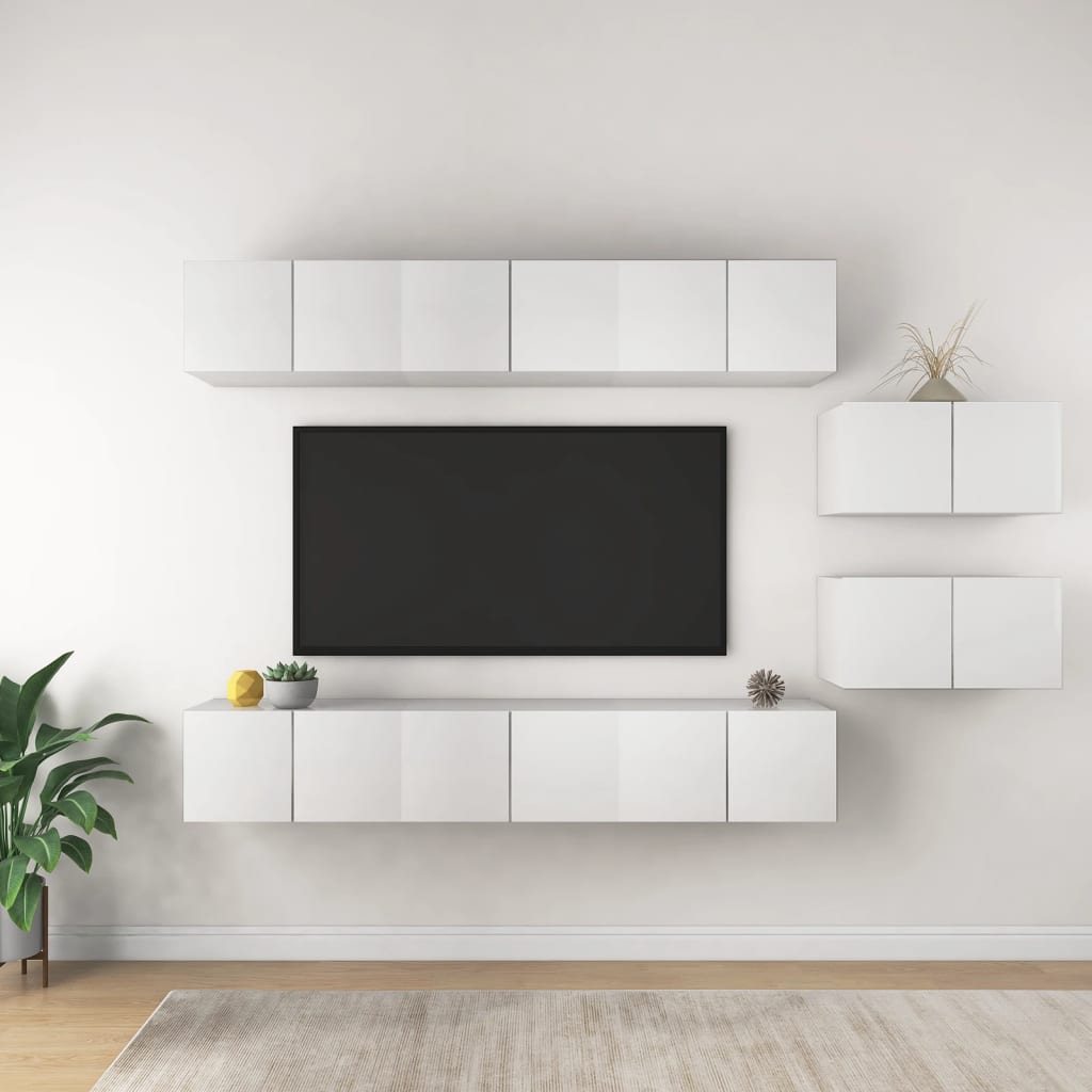 vidaXL 8-osainen TV-kaappisarja valkoinen tekninen puu