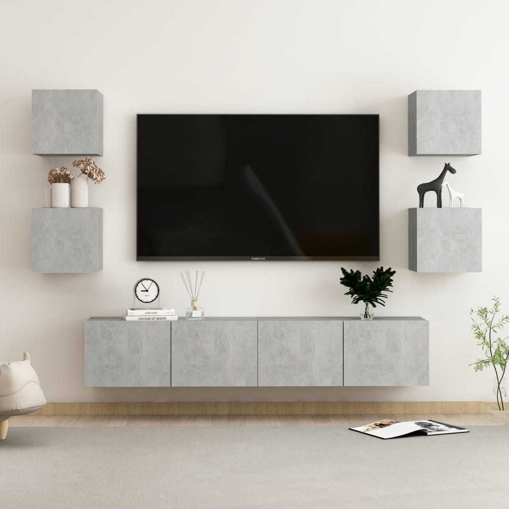 vidaXL 6-osainen TV-kaappisarja betoninharmaa tekninen puu
