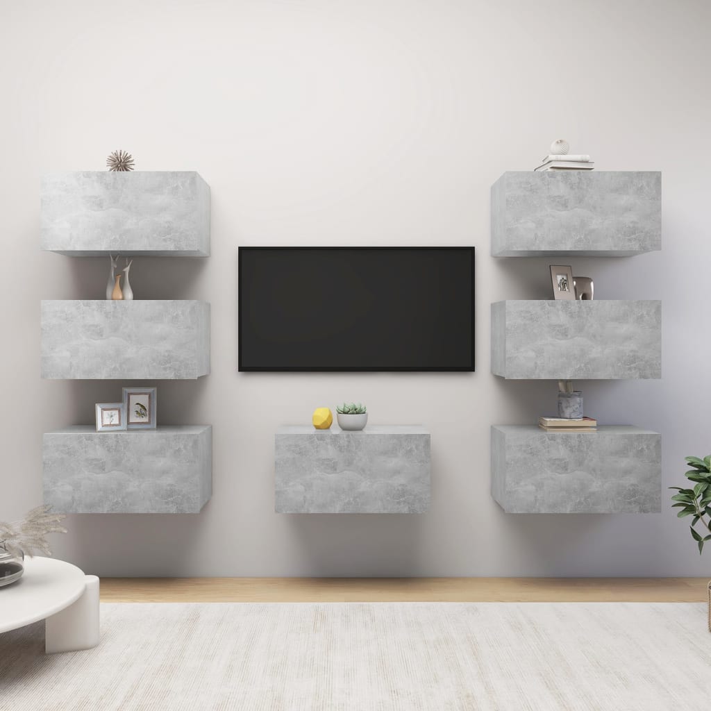 vidaXL TV-tasot 7 kpl betoninharmaa 30,5x30x60 cm lastulevy