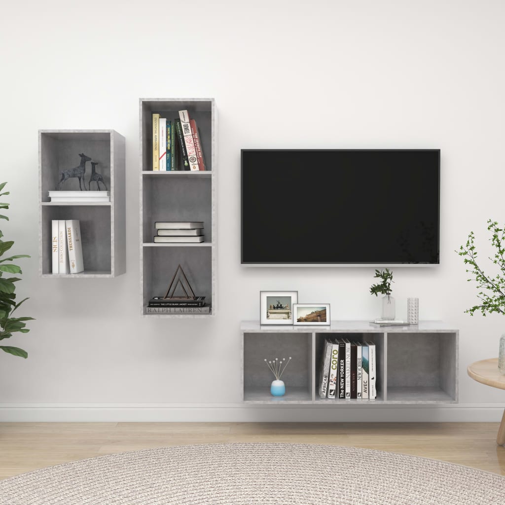 vidaXL 3-osainen TV-kaappisarja betoninharmaa lastulevy
